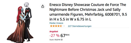 Enesco 6008701 Disney Showcase Couture de Force - The Nightmare Before Christmas Jack und Sally umarmende Figuren Enesco 6008701 Disney Showcase Couture de Force - The Nightmare Before Christmas Jack und Sally umarmende Figuren