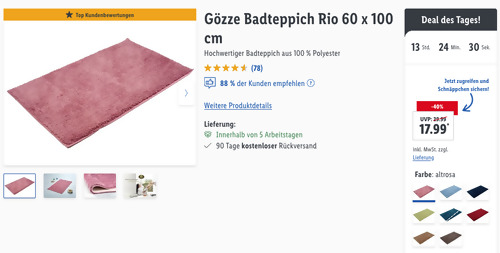Gözze Badteppich Rio 60 x 100 cm, versch. Farben - jetzt 13% billiger Gözze Badteppich Rio 60 x 100 cm, versch. Farben - jetzt 13% billiger