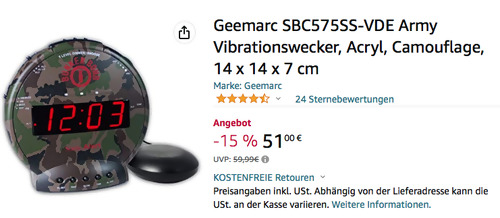 Geemarc SBC575SS-VDE Army Vibrationswecker in Camouflage (bis 85 dB, Vibrationskissen) - jetzt 15% billiger