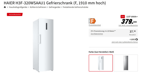 HAIER H3F-320WSAAU1 Gefrierschrank in Weiß (330 Liter, 1910 mm hoch) HAIER H3F-320WSAAU1 Gefrierschrank in Weiß (330 Liter, 1910 mm hoch)