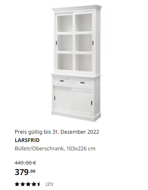 IKEA Berlin-Waltersdorf - LARSFRID Büfett/Oberschrank, weiß, 103x226 cm - jetzt 16% billiger IKEA Berlin-Waltersdorf - LARSFRID Büfett/Oberschrank, weiß, 103x226 cm - jetzt 16% billiger