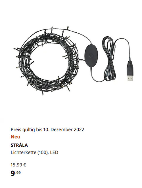 IKEA Hamburg-Schnelsen - STRÅLA Lichterkette (100), LED, schwarz, 6.0 m IKEA Hamburg-Schnelsen - STRÅLA Lichterkette (100), LED, schwarz, 6.0 m