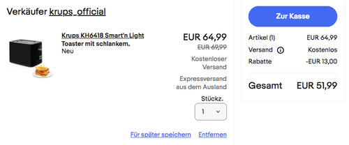 Krups KH6418 Smart'n Light Toaster (7 Bräunungsstufen, Direktzugriffstasten) - jetzt 20% billiger Krups KH6418 Smart'n Light Toaster (7 Bräunungsstufen, Direktzugriffstasten) - jetzt 20% billiger