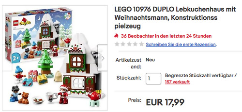 LEGO 10976 DUPLO Lebkuchenhaus mit Weihnachtsmann, 50-Teile - jetzt 22% billiger