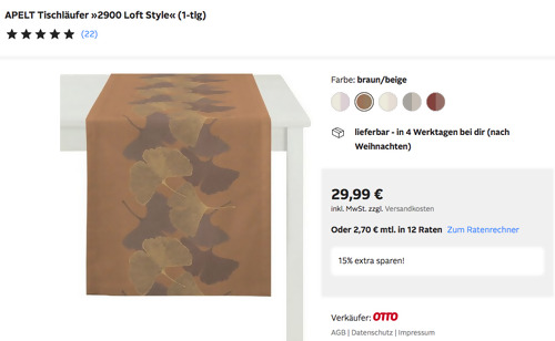 Otto.de - 15% Rabatt auf Wohnen-Sortiment: z.B. APELT Tischläufer "2900 Loft Style" in Braun/Beige Otto.de - 15% Rabatt auf Wohnen-Sortiment: z.B. APELT Tischläufer "2900 Loft Style" in Braun/Beige