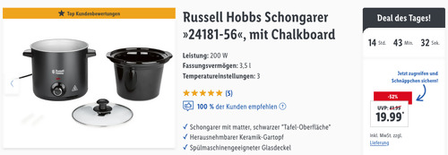 Russell Hobbs Schongarer "24181-56", 3,5 l Fassungsvermögen - jetzt 29% billiger Russell Hobbs Schongarer "24181-56", 3,5 l Fassungsvermögen - jetzt 29% billiger