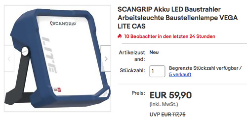SCANGRIP 03.6104 VEGA LITE CAS LED-Baustrahler (105 SMD LEDs, 4000 lm) SCANGRIP 03.6104 VEGA LITE CAS LED-Baustrahler (105 SMD LEDs, 4000 lm)
