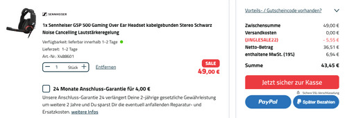 Sennheiser GSP 500 Gaming Over Ear Headset (Noise-Cancelling Mikrofon, 3.5 mm Klinke) Sennheiser GSP 500 Gaming Over Ear Headset (Noise-Cancelling Mikrofon, 3.5 mm Klinke)