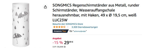 SONGMICS LUC23W 49 x Ø 19,5 cm Regenschirmständer in Weiß - jetzt 15% billiger SONGMICS LUC23W 49 x Ø 19,5 cm Regenschirmständer in Weiß - jetzt 15% billiger