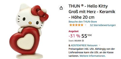 THUN ® - Hello Kitty Groß mit Herz Dekofigur (Keramik, 20 cm) THUN ® - Hello Kitty Groß mit Herz Dekofigur (Keramik, 20 cm)