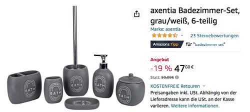 Axentia 6-tlg. Badezimmer-Set in Grau/Weiß - jetzt 15% billiger