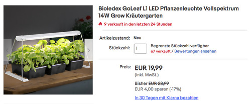 Bioledex GoLeaf L1 LED Pflanzenleuchte (Vollspektrum, 14W, 44x 20 cm) Bioledex GoLeaf L1 LED Pflanzenleuchte (Vollspektrum, 14W, 44x 20 cm)