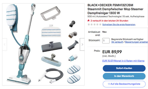 Black+Decker FSMH1321JSM Dampfreiniger mit Dampfhandschuh (1300 W, 500 ml) - jetzt 9% billiger Black+Decker FSMH1321JSM Dampfreiniger mit Dampfhandschuh (1300 W, 500 ml) - jetzt 9% billiger