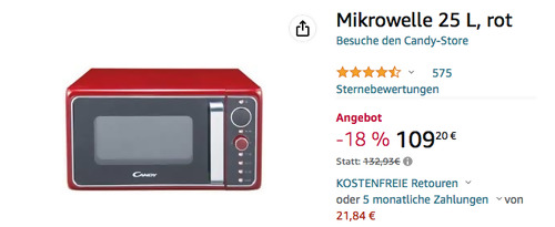 Candy DIVO G25CR Mikrowelle in Rot (25 Liter, CRISP-Funktion) - jetzt 18% billiger Candy DIVO G25CR Mikrowelle in Rot (25 Liter, CRISP-Funktion) - jetzt 18% billiger