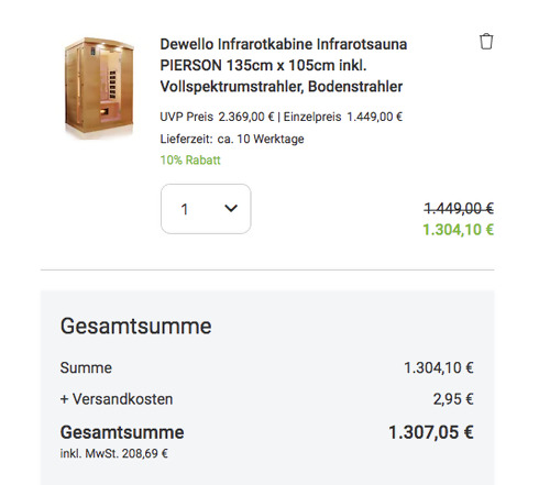 Dewello 135cm x 105cm Infrarotkabine Infrarotsauna PIERSON (2100 Watt, Vollspektrumstrahler, Hemlock Tannenholz) Dewello 135cm x 105cm Infrarotkabine Infrarotsauna PIERSON (2100 Watt, Vollspektrumstrahler, Hemlock Tannenholz)