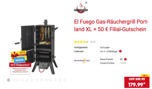 El Fuego Gas-Räuchergrill Portland XL inkl. Netto Marken-Discount 50 Filial-Gutschein El Fuego Gas-Räuchergrill Portland XL inkl. Netto Marken-Discount 50 Filial-Gutschein