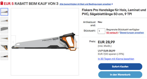 Fiskars 1062919 Pro Handsäge für Holz, Laminat und PVC (Sägeblattlänge 50 cm, 9 TPI) Fiskars 1062919 Pro Handsäge für Holz, Laminat und PVC (Sägeblattlänge 50 cm, 9 TPI)