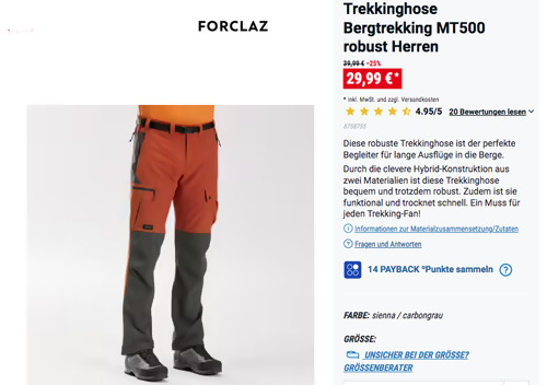 FORCLAZ Herren Trekkinghose Bergtrekking MT500 robust in Sienna / Carbongrau, 44-58 FORCLAZ Herren Trekkinghose Bergtrekking MT500 robust in Sienna / Carbongrau, 44-58
