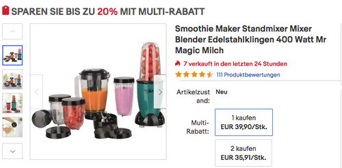 GOURMETmaxx 18-tlg. Mixer Mr. Magic Smaragdgrün (400W, 0,7 L) - jetzt 20% billiger GOURMETmaxx 18-tlg. Mixer Mr. Magic Smaragdgrün (400W, 0,7 L) - jetzt 20% billiger