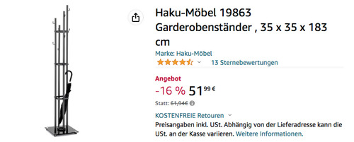 Haku-Möbel 19863 Garderobenständer in Anthrazit-schwarz, 35 x 35 x 183 cm Haku-Möbel 19863 Garderobenständer in Anthrazit-schwarz, 35 x 35 x 183 cm