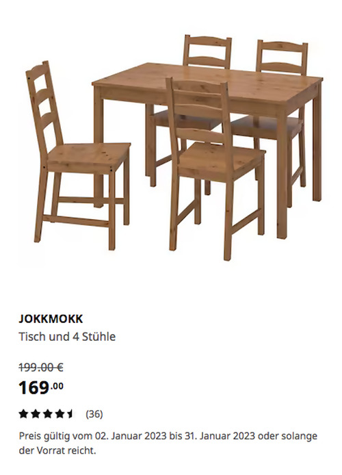 IKEA Kaarst - JOKKMOKK Tisch und 4 Stühle, Antikbeize, massive Kiefer - jetzt 15% billiger