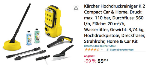 Kärcher Hochdruckreiniger K 2 Compact Car & Home (max. 110 bar, Home & Car Kit) Kärcher Hochdruckreiniger K 2 Compact Car & Home (max. 110 bar, Home & Car Kit)