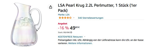 LSA Pearl Krug 2.2L Perlmutter, Glas - jetzt 16% billiger