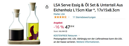 LSA Serve Essig & Öl Set (Glasflaschen, Eichenholz) LSA Serve Essig & Öl Set (Glasflaschen, Eichenholz)