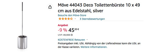 Möve 44043 Deco Toilettenbürste aus Edelstahl, 10 x 49 cm Möve 44043 Deco Toilettenbürste aus Edelstahl, 10 x 49 cm