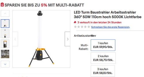 Northpoint 110cm LED Turm Baustrahler (50W, 4600 Lumen, 360°) Northpoint 110cm LED Turm Baustrahler (50W, 4600 Lumen, 360°)