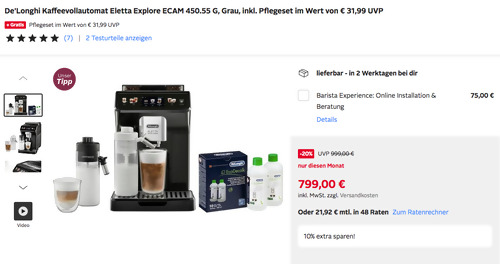 Otto.de - 10% Rabatt auf Technik-Highlights: z.B. De'Longhi Kaffeevollautomat Eletta Explore ECAM 450.55 G inkl. Pflegeset Otto.de - 10% Rabatt auf Technik-Highlights: z.B. De'Longhi Kaffeevollautomat Eletta Explore ECAM 450.55 G inkl. Pflegeset