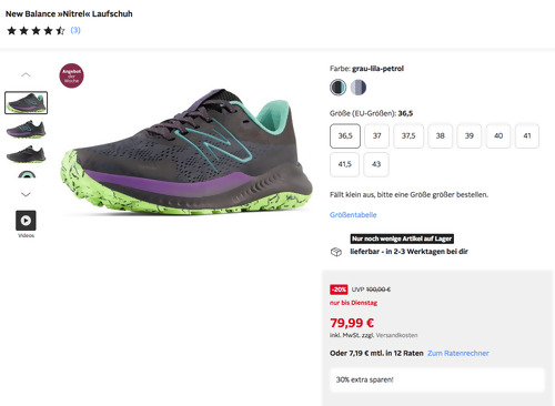 Otto.de - 30% Rabatt auf Sportschuhe: z.B. New Balance »Nitrel« Damen Laufschuh in Grau-lila-petrol Otto.de - 30% Rabatt auf Sportschuhe: z.B. New Balance »Nitrel« Damen Laufschuh in Grau-lila-petrol