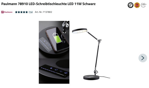 Paulmann 78910 LED-Schreibtischleuchte "Numis" (11W, 1100 lm, 2700 - 6500 K, Ladepad) Paulmann 78910 LED-Schreibtischleuchte "Numis" (11W, 1100 lm, 2700 - 6500 K, Ladepad)