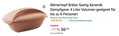 Römertopf Bräter Swing Keramik Dampfgarer 4 Liter Volumen - jetzt 17% billiger