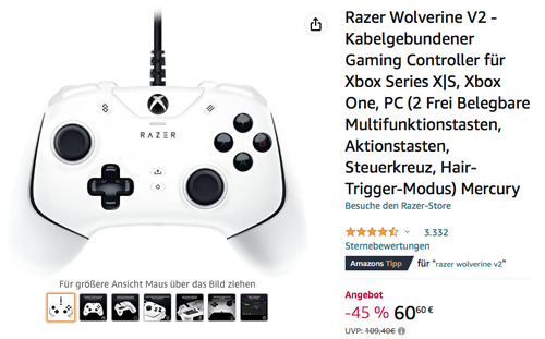Razer Wolverine V2 Mercury - Kabelgebundener Gaming Controller für Xbox Series X|S, Xbox One, PC Razer Wolverine V2 Mercury - Kabelgebundener Gaming Controller für Xbox Series X|S, Xbox One, PC