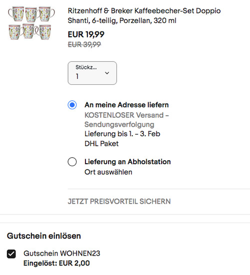 Ritzenhoff & Breker 6-tlg. Kaffeebecher-Set Doppio Shanti, 320 ml Ritzenhoff & Breker 6-tlg. Kaffeebecher-Set Doppio Shanti, 320 ml