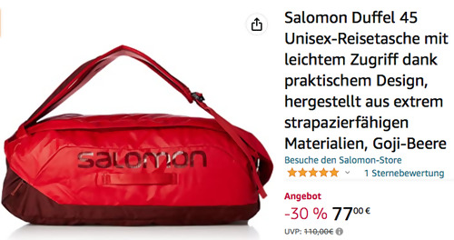 Salomon Duffel 45 Unisex-Reisetasche in Goji-Beere, 45 Liter-Fassungsvermögen Salomon Duffel 45 Unisex-Reisetasche in Goji-Beere, 45 Liter-Fassungsvermögen