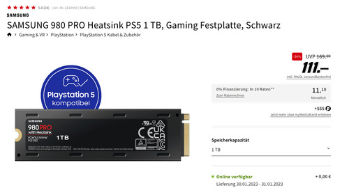 SAMSUNG 980 PRO Heatsink PS5 1 TB M.2 Gaming Festplatte SAMSUNG 980 PRO Heatsink PS5 1 TB M.2 Gaming Festplatte