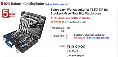 Scheppach TB217 217-tlg. Werkzeugkoffer (Steckschlüssel Satz, Bits, Stecknüsse) Scheppach TB217 217-tlg. Werkzeugkoffer (Steckschlüssel Satz, Bits, Stecknüsse)