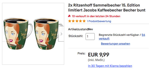 2x Ritzenhoff by Jacobs Sammelbecher 15. Edition, 300ml Porzellan 2er Set 2x Ritzenhoff by Jacobs Sammelbecher 15. Edition, 300ml Porzellan 2er Set