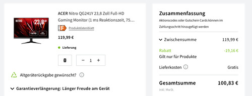 ACER Nitro QG241Y 23,8 Zoll Full-HD Gaming Monitor (1 ms Reaktionszeit, 75 Hz) ACER Nitro QG241Y 23,8 Zoll Full-HD Gaming Monitor (1 ms Reaktionszeit, 75 Hz)