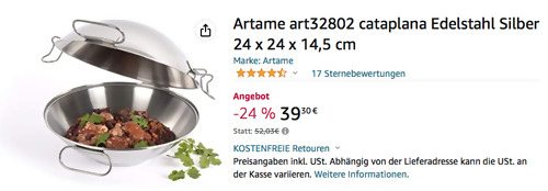 Artame art32802 Edelstahl Cataplana-Topf, 24 x 24 x 14,5 cm - jetzt 24% billiger