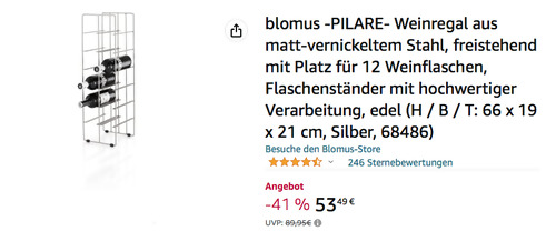 Blomus 68486 Weinregal für 12 Flaschen in Silber (Stahl matt vernickelt, 66 x 19 x 21 cm) - jetzt 11% billiger Blomus 68486 Weinregal für 12 Flaschen in Silber (Stahl matt vernickelt, 66 x 19 x 21 cm) - jetzt 11% billiger