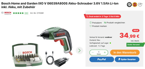 Bosch Home and Garden 06039A800S IXO V Akku-Schrauber mit Zubehör (3.6V, Bit-Set 32tlg.) Bosch Home and Garden 06039A800S IXO V Akku-Schrauber mit Zubehör (3.6V, Bit-Set 32tlg.)