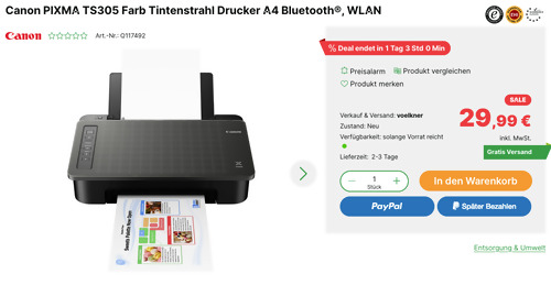 Canon PIXMA TS305 Farb Tintenstrahldrucker (A4, Bluetooth, WLAN) Canon PIXMA TS305 Farb Tintenstrahldrucker (A4, Bluetooth, WLAN)