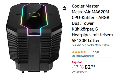 Cooler Master MasterAir MA620M CPU-Kühler (ARGB Dual Tower Kühlkörper, 6 Heatpipes mit leisem SF120R Lüfter, Intel, AMD) Cooler Master MasterAir MA620M CPU-Kühler (ARGB Dual Tower Kühlkörper, 6 Heatpipes mit leisem SF120R Lüfter, Intel, AMD)