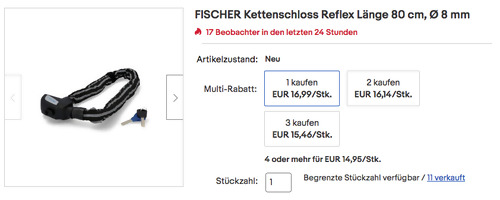 FISCHER 85866 Kettenschloss Reflex 80 cm, Ø 8 mm FISCHER 85866 Kettenschloss Reflex 80 cm, Ø 8 mm