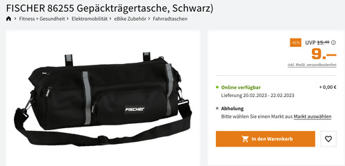 FISCHER 86255 Gepäckträgertasche für Fahrrad, 8.5 Liter FISCHER 86255 Gepäckträgertasche für Fahrrad, 8.5 Liter