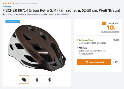 FISCHER 86714 Urban Retro S/M Fahrradhelm in Weiß/Braun, 52-59 cm FISCHER 86714 Urban Retro S/M Fahrradhelm in Weiß/Braun, 52-59 cm