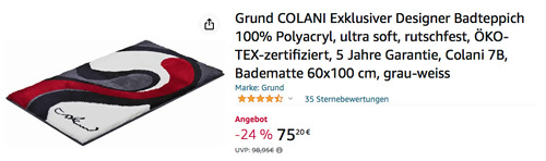 Grund COLANI 7B Designer Badteppich 60x100 cm, ultra soft - jetzt 11% billiger